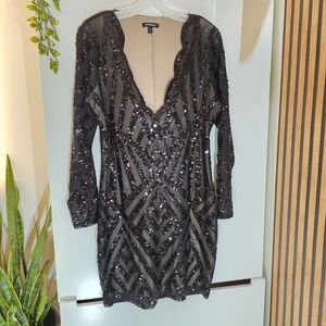 Express Black Sequin Long Sleeve Mini Dress